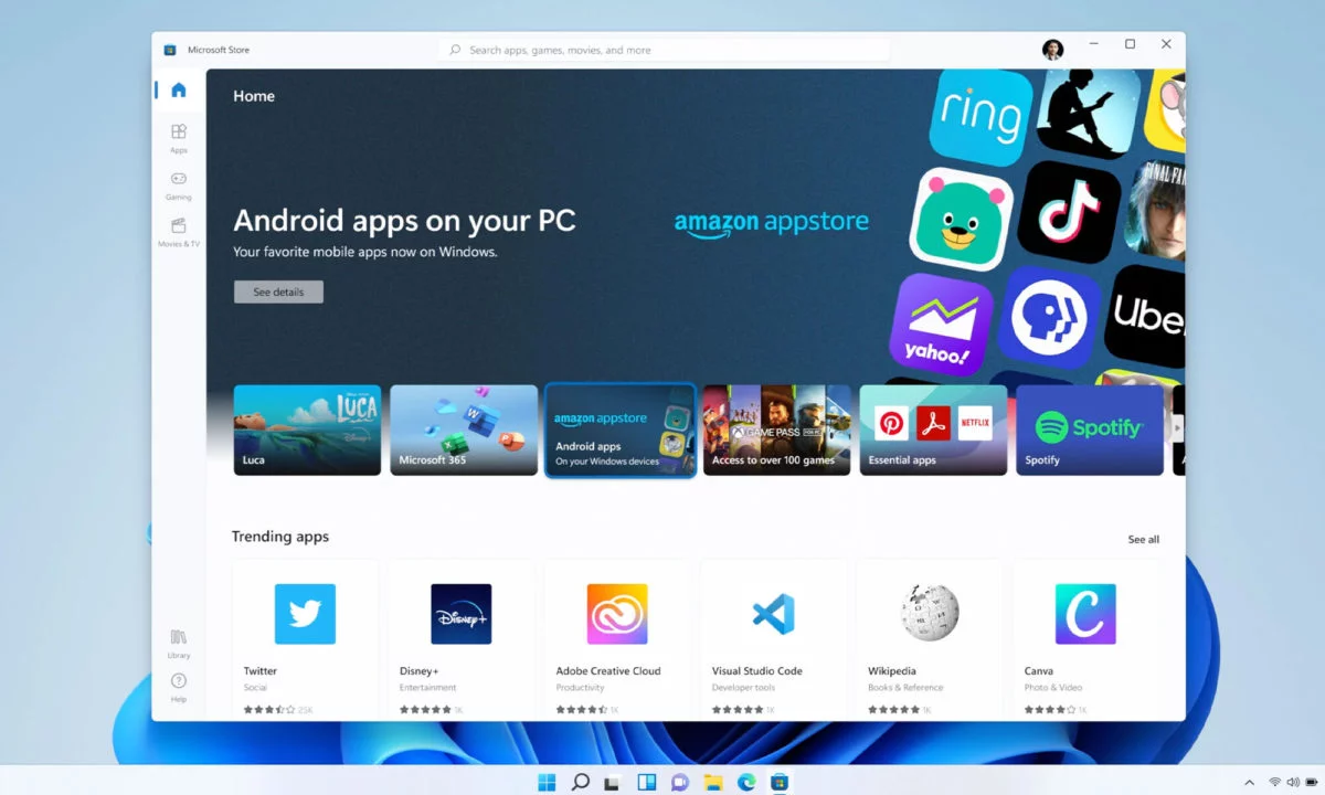 Windows 11 è ufficiale - Nuovo design, nuovo menù Start e App Android native | Disponibile al download 21 Windows 11 - Android App Amazon Store