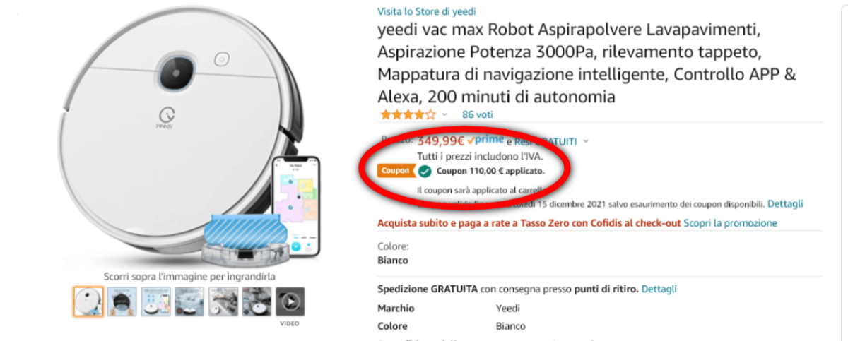 Sconti di Natale YEEDI: tanti robot aspirapolvere 2-in-1 in offerta! 3 screenshot www.amazon.it 2021.12.13 10 45 56