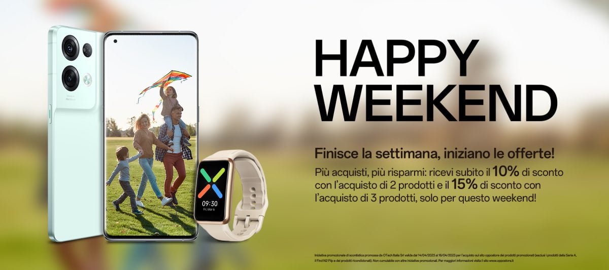 OPPO HAPPY WEEKEND: tante offerte su smartphone, accessori e IoT per i weekend di Aprile 2 OPPO HAPPY WEEKEND