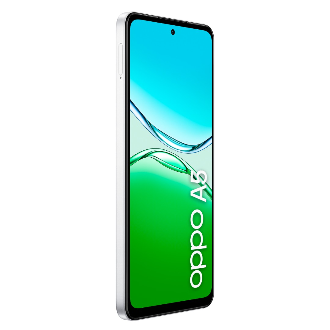 OPPO amplia la Serie A: arrivano i nuovi OPPO A5 4G e OPPO A5X 3 OPPO A5 4G MistWhite 45FrontLeft Logo 02